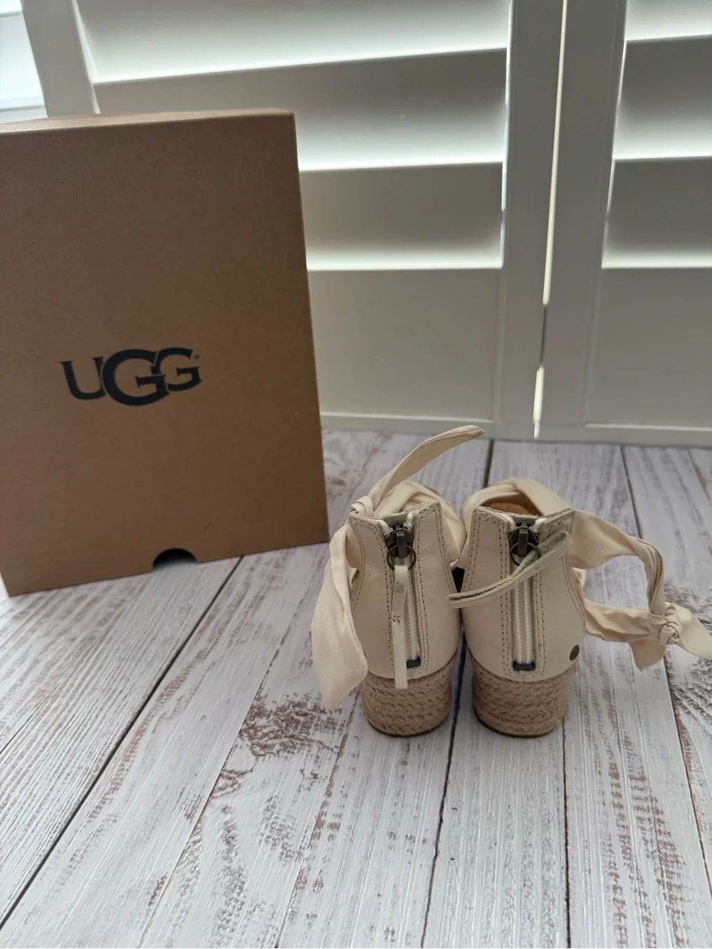 UGG Women's Cream Knotted Ankle-Tie Wedge Sandals